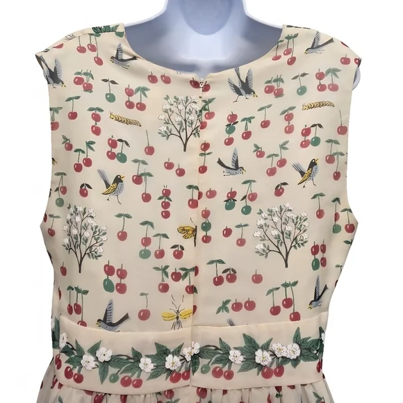 Anna Sui Anthropologie Silk Cherry Sleeveless Dress Cottagecore Pinup Size 12 - Picture 6 of 16